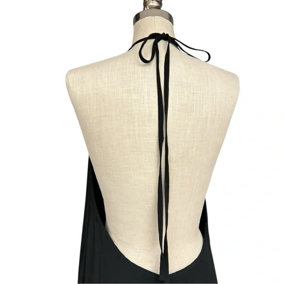 Black Halter Maxi Dress Open Back High Low Hem Rayon Size M/L - Picture 5 of 11